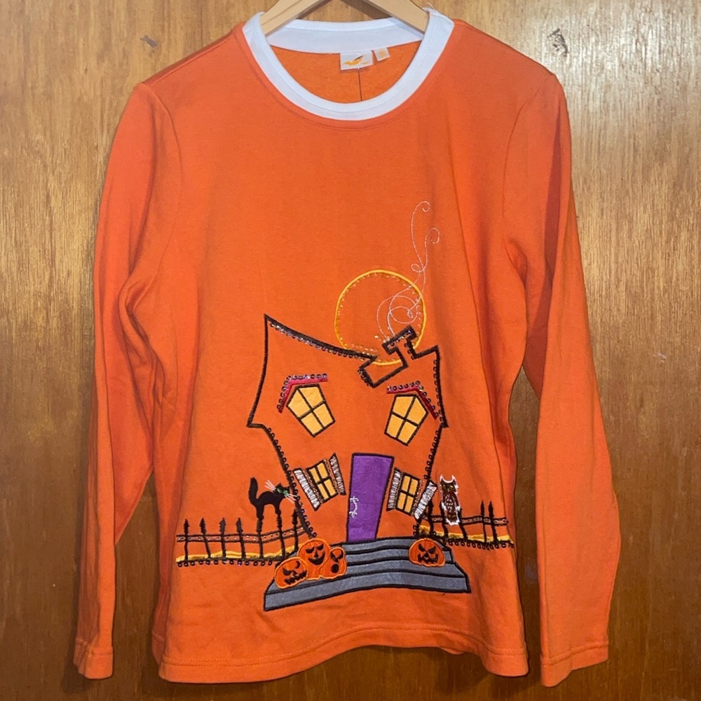 •HALLOWEEN SHOP•NWOT HAUNTED HOUSE EMBROIDERED & SEQUINS TOP SIZE LARGE (12-14) - Picture 3 of 9